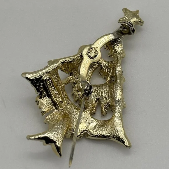 Vintage Gerry's Christmas Tree Pin, Gold Metal Green Red Decorations, Book Piece - Picture 15 of 15